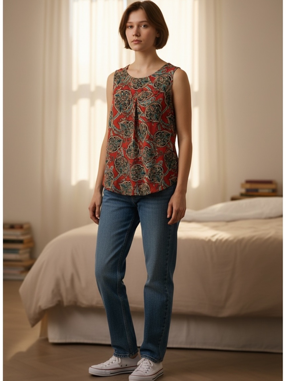 Cato Sleeveless Red Paisley Print Tank Top S